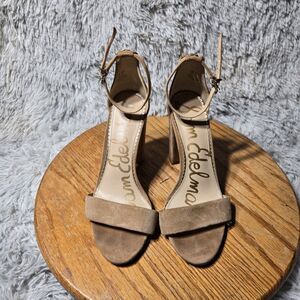 Sam Edelman Womens 7M Suede Ankle Strap Chunky High Heels Camel Pumps Winter Dis